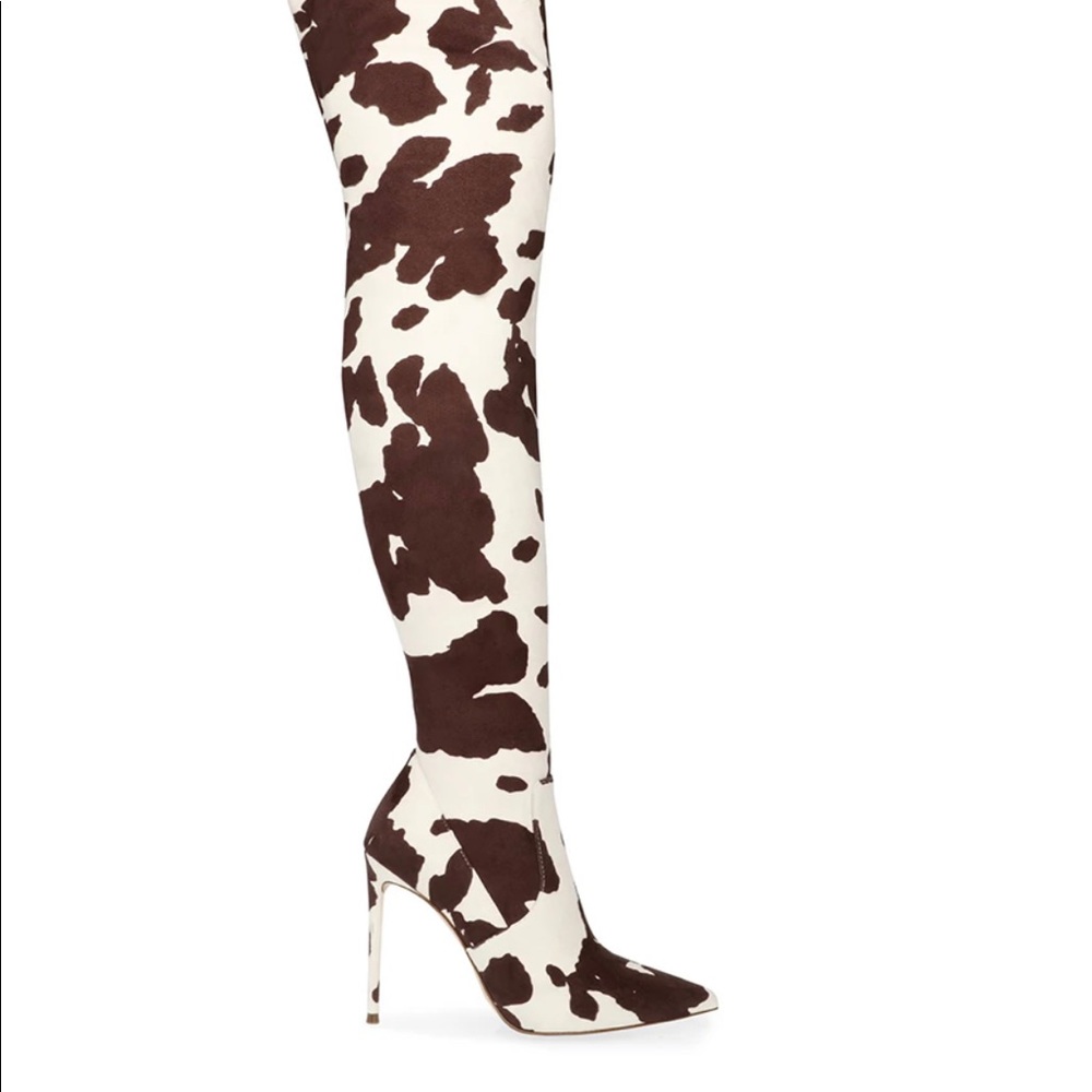 Steven Madden Cow print high knee boots
